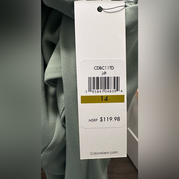 💚 NWT! Green CALVIN KLEIN Tulip Sleeve Sheath Dress - Size 14 - Picture 8 of 11